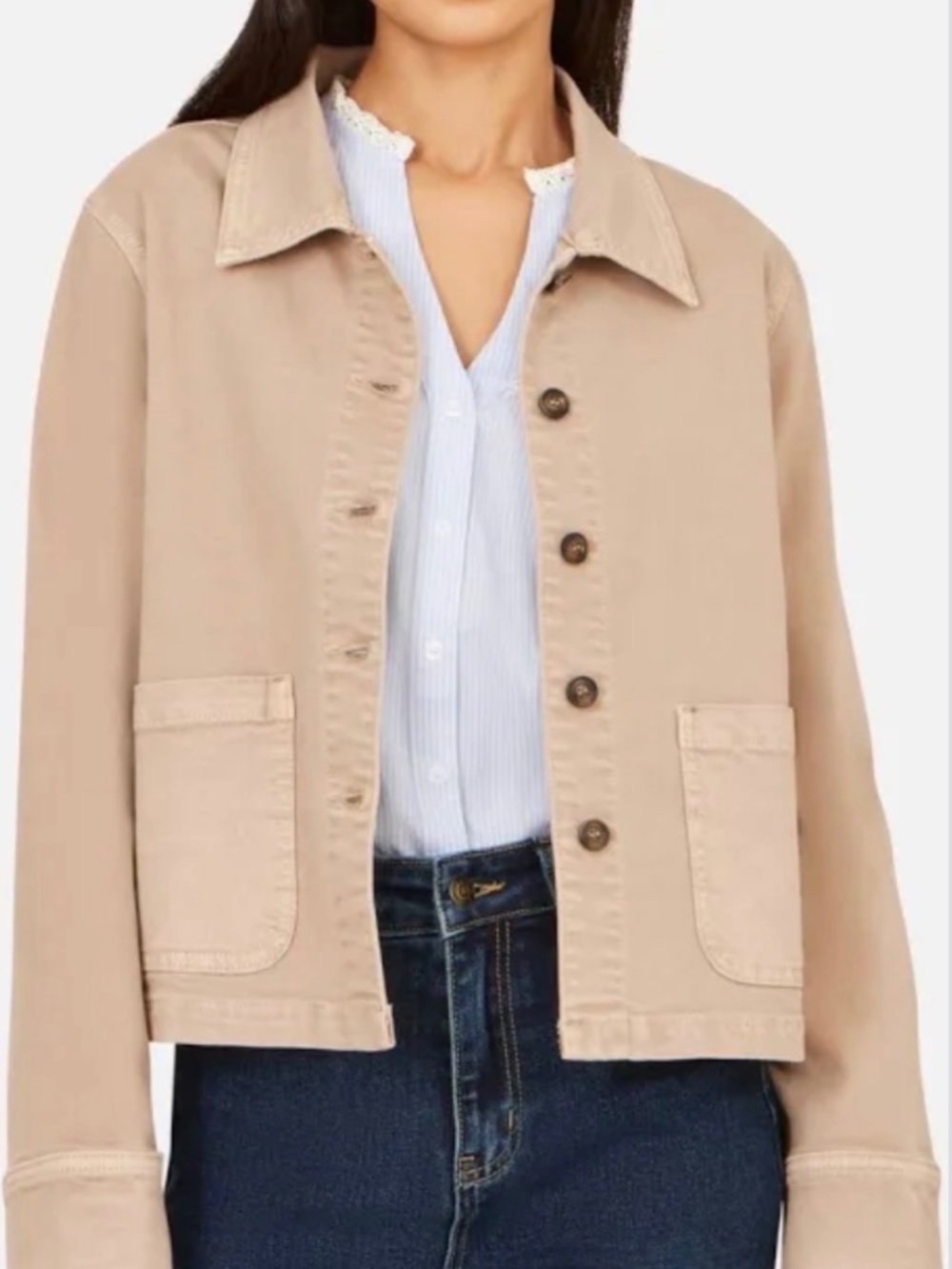 Yumi Size 14 Canvas Patch Pocket Jacket in Beige